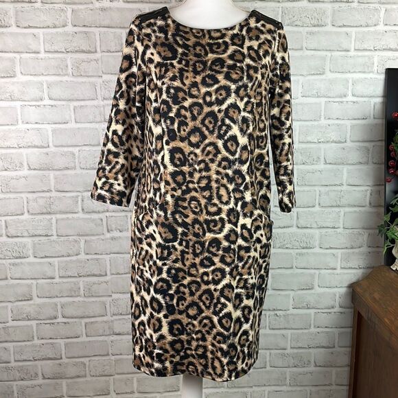 Jaclyn Smith Collection Animal Print 3/4 Sleeve Shift Dress Size Small - Picture 1 of 11